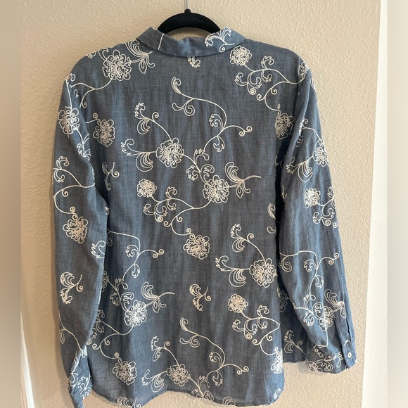 Chicos Embroidered Chambray Tunic Top Size 3 US XL Blue Women Floral Boho Artsy - Picture 5 of 5